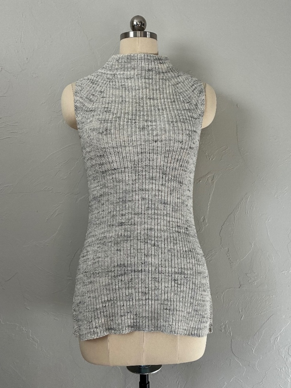 Artisan NY Cream/Grey Heather Cotton Sleeveless Funnel Neck Knit Top XS